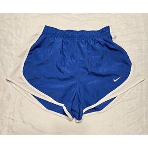 Nike Womens Size Small Dri-Fit Tempo Running Shorts Blue White Lined Swoosh